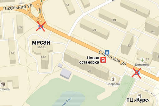 На Советской улице объединят автобусные остановки у МРЭСИ и ТЦ «Курс»